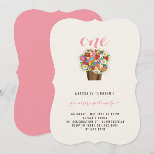 Vår blommor Cupkaka 1:a födelsedag Party Inbjudan