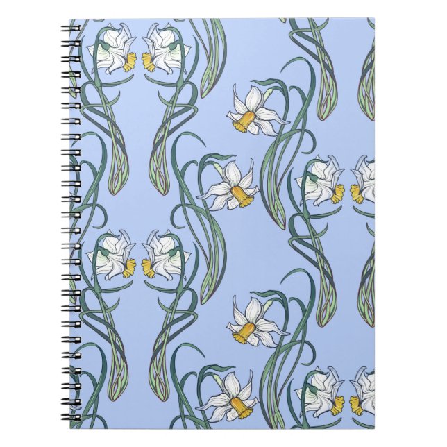 Vår blommor. Daffodil-blommor sammanflätade med en Anteckningsbok (Framsidan)