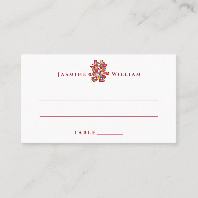 Vår blommor Dubbla Happity Chinese Bröllop Placeringskort (Framsida)