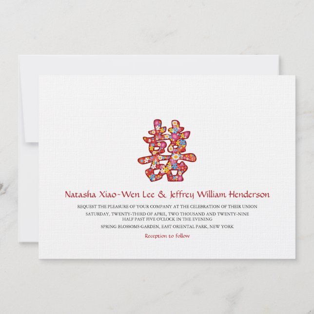 Vår blommor Dubbla lycka Kina Bröllop Inbjudningar (Baksida)