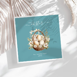 Vår blommor Eggs Teal Glad påsk Pappersservett
