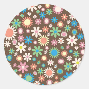 Vår blommor för daisy av vintagens bruna blommigt runt klistermärke