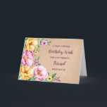 Vår blommor Friend Birthday Card Kort<br><div class="desc">Söt och tankeväckande hälsningskort för din väns födelsedag med gult,  lila och rosa vår blommor,  rustiska vattenfärgen mönster och handskriven text från stil.</div>