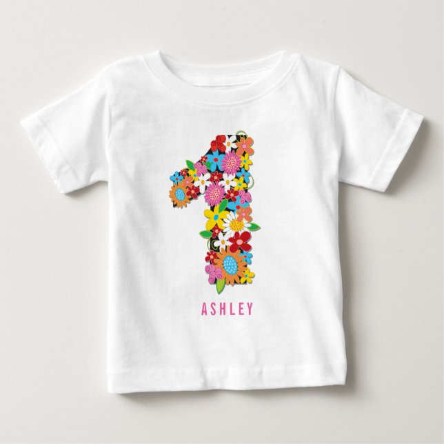 Vår blommor Garden One Girl 1st Birthday Party Tee Shirt (Framsida)
