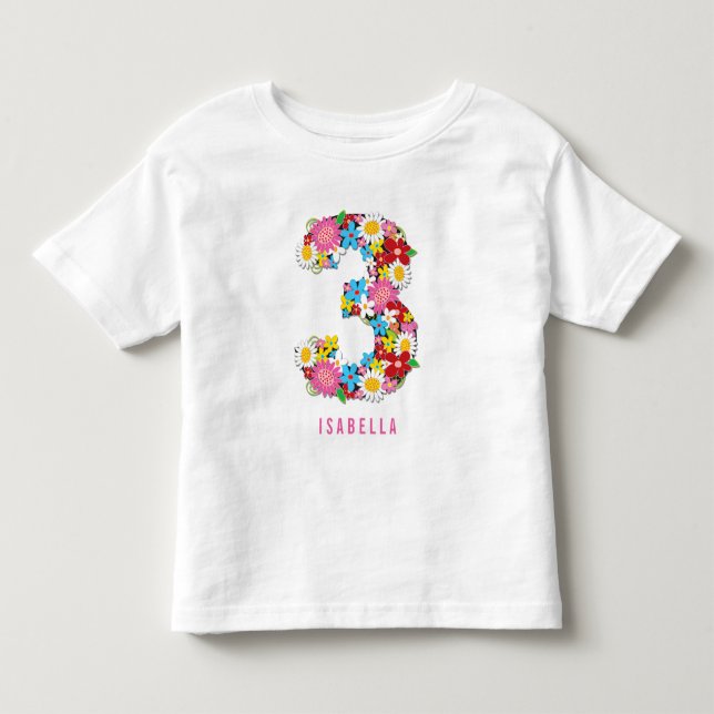 Vår blommor Garden Rosa Girl 3 Birthday Party T-shirt (Framsida)