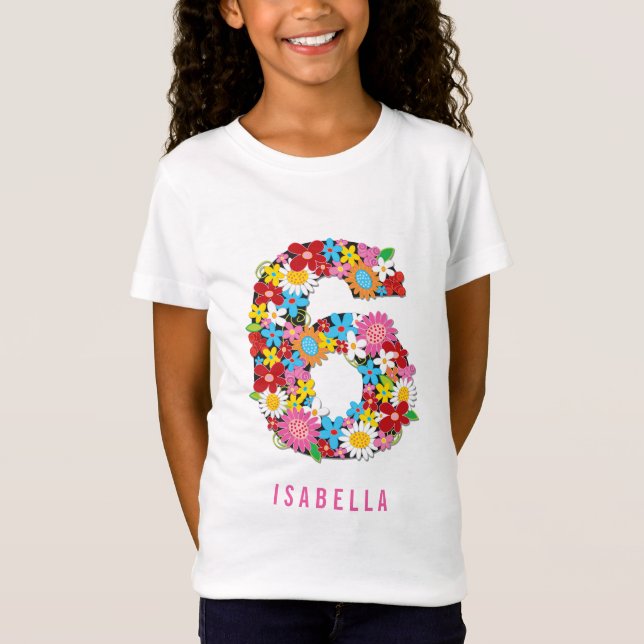 Vår blommor Garden Six Girl 6e Födelsedagsfest T-shirt (Framsida)