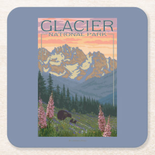 Vår blommor - glaciärnationalpark, MT Underlägg Papper Kvadrat