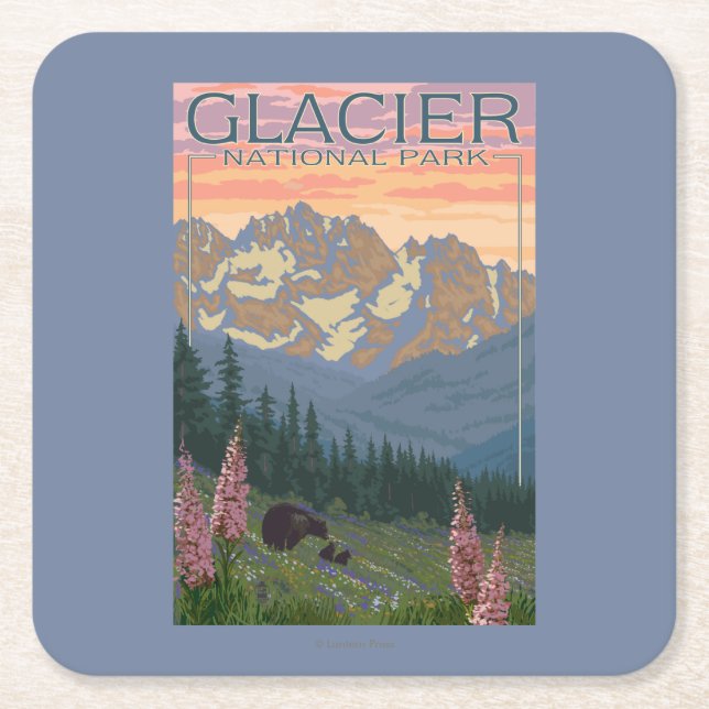 Vår blommor - glaciärnationalpark, MT Underlägg Papper Kvadrat (Framsidan)