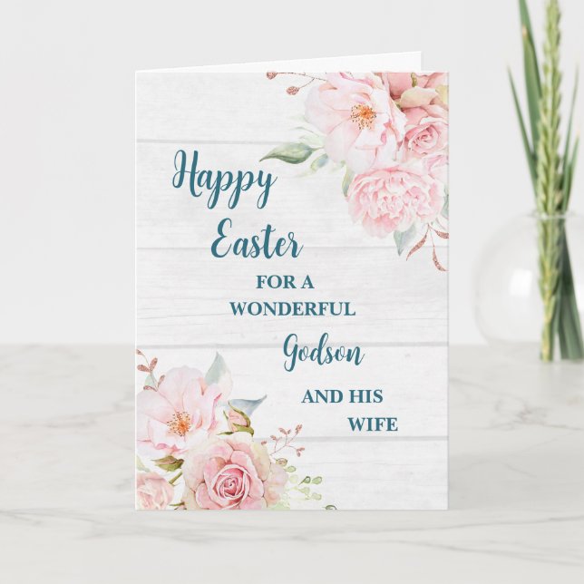 Vår blommor Glad påsk Godson och hans fru Helgkort (Framsida)