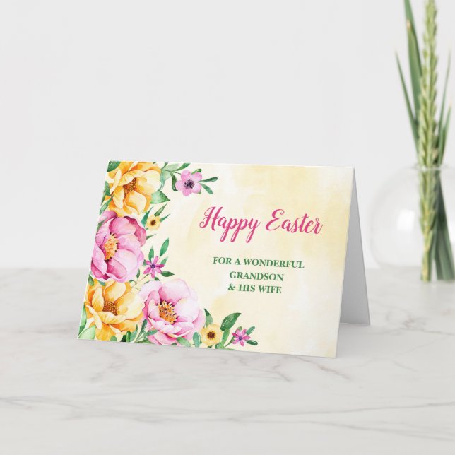 Vår blommor Glad påsk Grandson och hans fru Helgkort (Framsida)