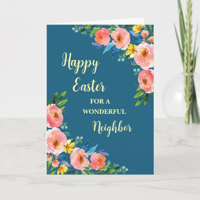 Vår blommor Glad påsk granne Helgkort (Framsida)