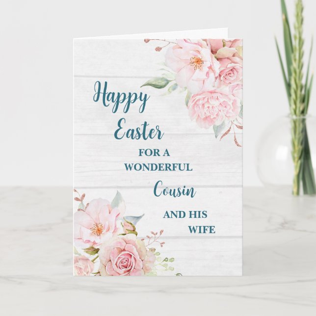 Vår blommor Glad påsk kusin och hans fru Helgkort (Framsida)