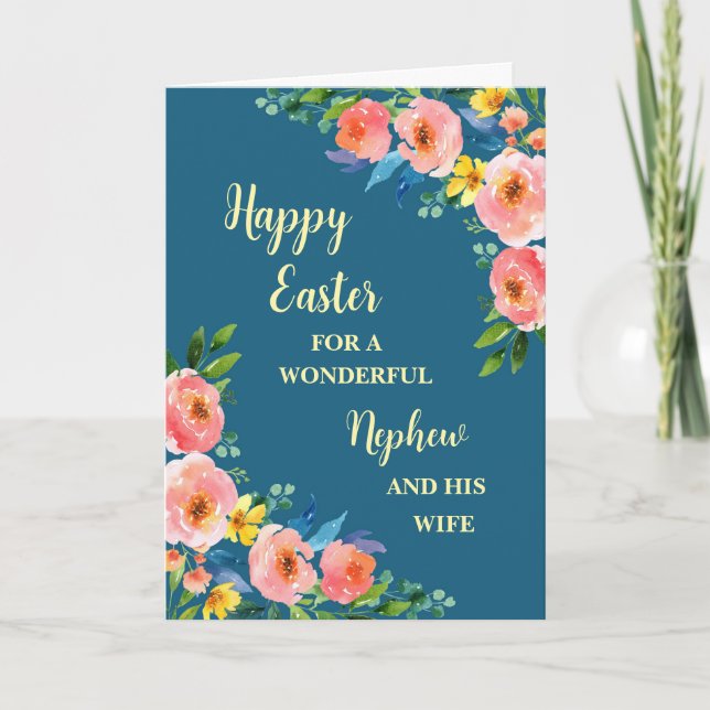 Vår blommor Glad påsk Nephew och hans fru Helgkort (Framsida)
