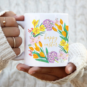 Vår blommor gult påsk blommigt tulp teckning kaffemugg