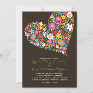 Vår blommor Heart Whimsical bröllopsinbjudan Inbjudningar