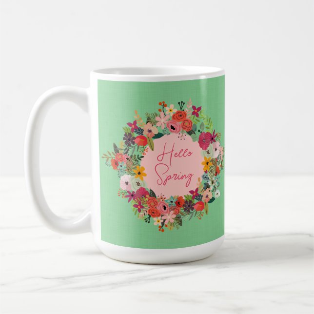 Vår blommor Hej Vår linen personlig Kaffemugg (Vänster)