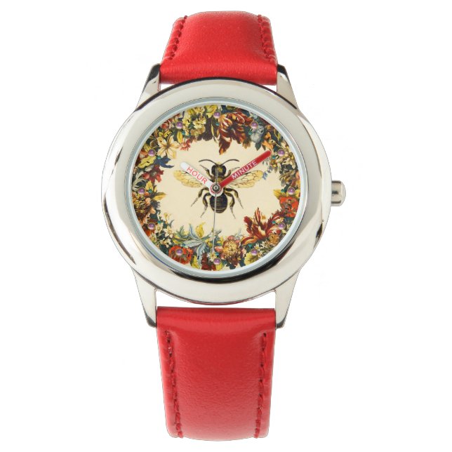 VÅR BLOMMOR HONEY BEE/NÖTKÖTT ARMBANDSUR (Framsida)