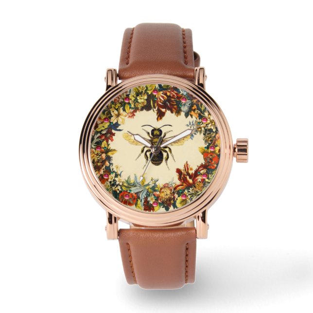 VÅR BLOMMOR HONEY BEE/NÖTKÖTT ARMBANDSUR (Framsida)