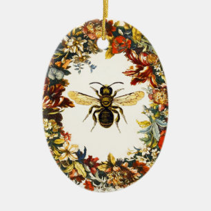 VÅR BLOMMOR HONEY BEE/NÖTKÖTT JULGRANSPRYDNAD KERAMIK