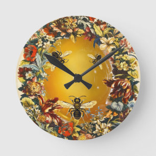 VÅR BLOMMOR HONEY BEE/NÖTKÖTT RUND KLOCKA