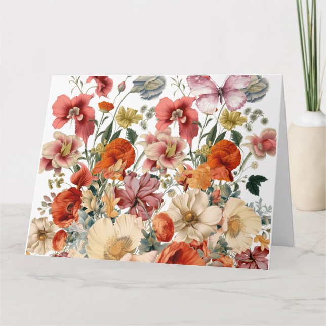 Vår blommor i Bloom med fjärilar Kort (Framsida)
