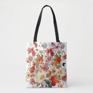 Vår blommor i Bloom med fjärilar Tygkasse