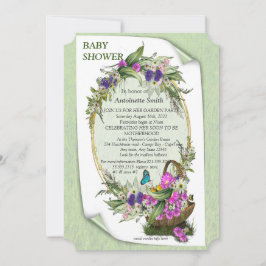 Vår blommor i en Basket-inbjudan till babydusch Inbjudningar