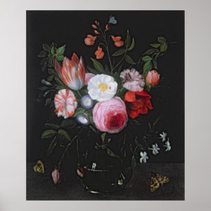 Vår blommor i ett vas av glas, 1700-talet poster