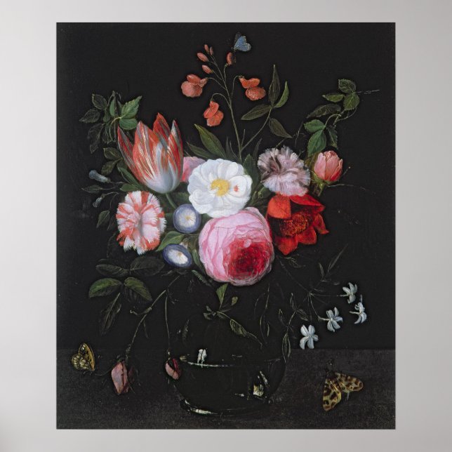 Vår blommor i ett vas av glas, 1700-talet poster (Framsidan)