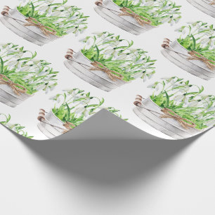 Vår blommor i Metall Pail Watercolor Presentpapper