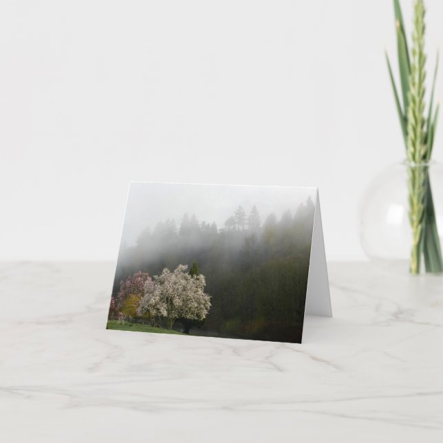 Vår-blommor i morgonens Mist-fotoanteckningskort Kort (Framsida)