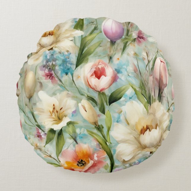 Vår blommor i Stil i imperialismen Rund Kudde (Framsidan)