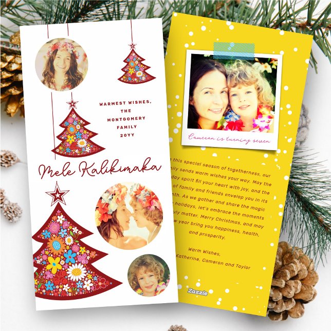 Vår blommor Julgran Ornament 3 Foto Julkort (Spring Flowers Christmas Tree Ornaments Mele Kalikimaka 3 Photo Holiday Card @ fat_fa_tin)