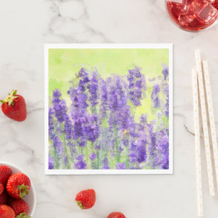 Vår blommor Lavender Watercolor Blommigt Pappersservett