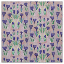 Vår blommor, Lila Crocus Illustration Fabric