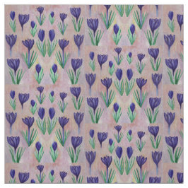 Vår blommor, Lila Crocus Illustration Fabric Tyg