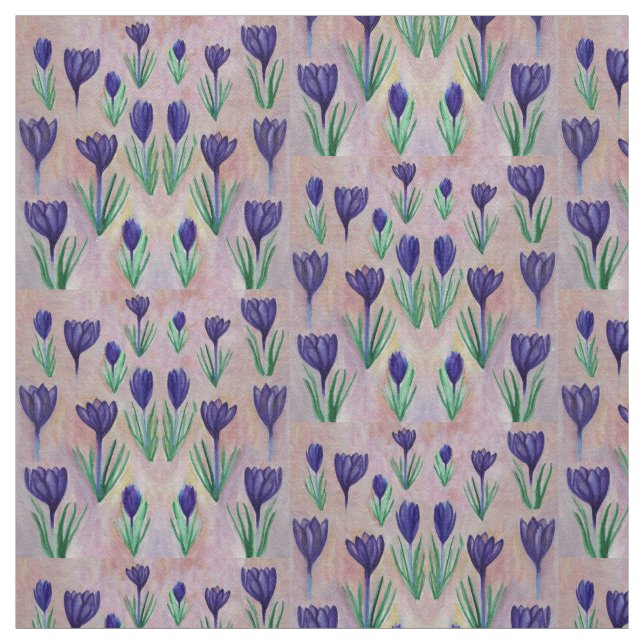 Vår blommor, Lila Crocus Illustration Fabric Tyg (Provkarta)