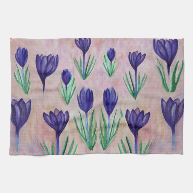 Vår blommor, Lila Crocus Tea Towel Kökshandduk (Horisontell)