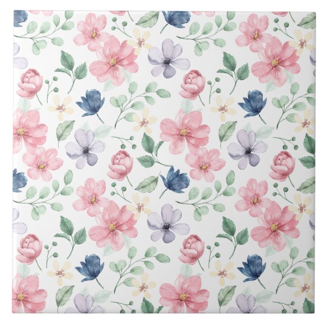 VÅR BLOMMOR & LÖV MÖNSTER KAKELPLATTA (Framsidan)