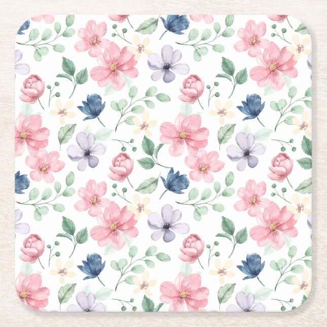 VÅR BLOMMOR & LÖV MÖNSTER UNDERLÄGG PAPPER KVADRAT (Framsidan)
