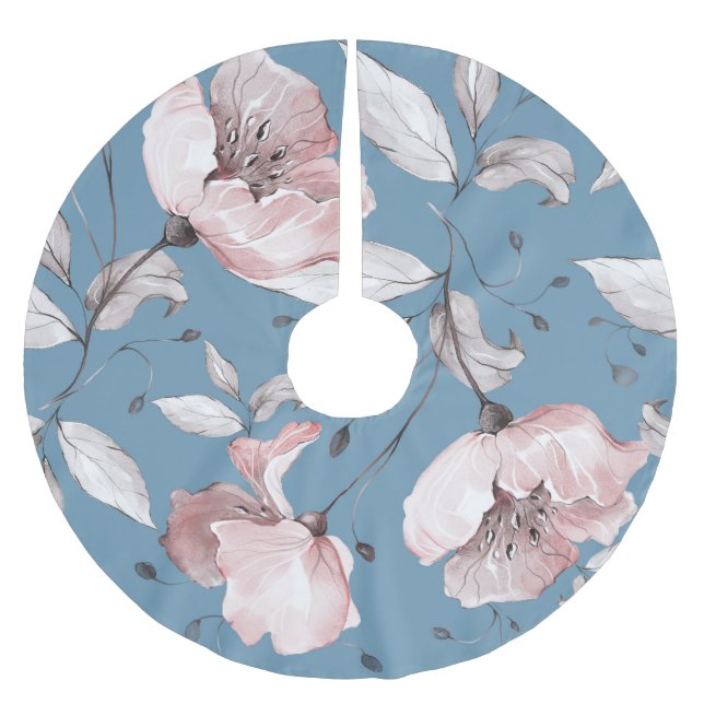Vår blommor, löv, sömlös design julgransmatta borstad polyester (Framsidan)