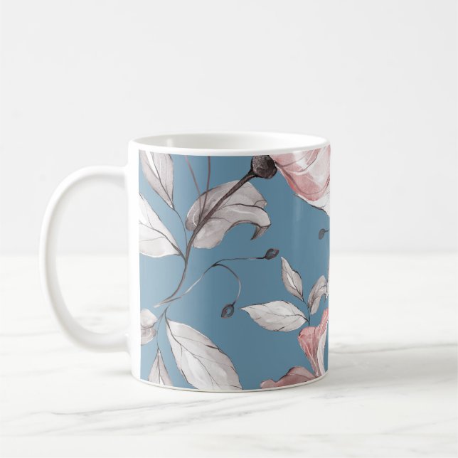 Vår blommor, löv, sömlös design kaffemugg (Vänster)