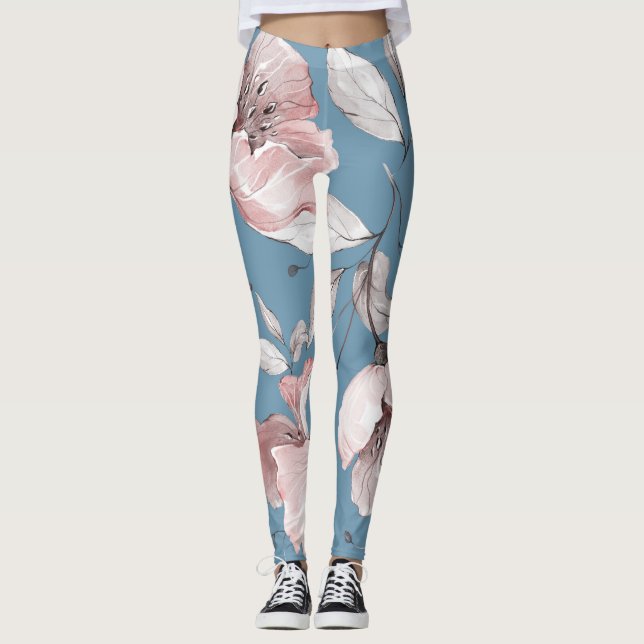 Vår blommor, löv, sömlös design leggings (Framsida)