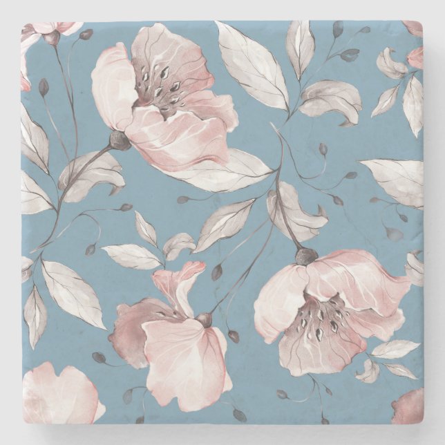 Vår blommor, löv, sömlös design stenunderlägg (Framsidan)