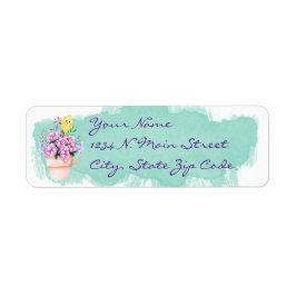 Vår blommor med Gult Returadress Etikett