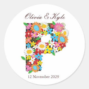 Vår blommor Monogram Bröllop Sticker Runt Klistermärke