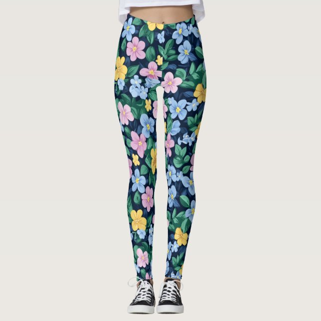 Vår blommor Mönster Leggings (Framsida)