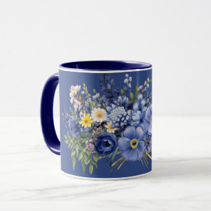 Vår blommor, mörk blått bakgrund mugg