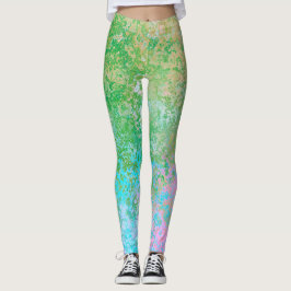 Vår blommor Neon Pastel Alcohol Bläck Abstrakt Leggings