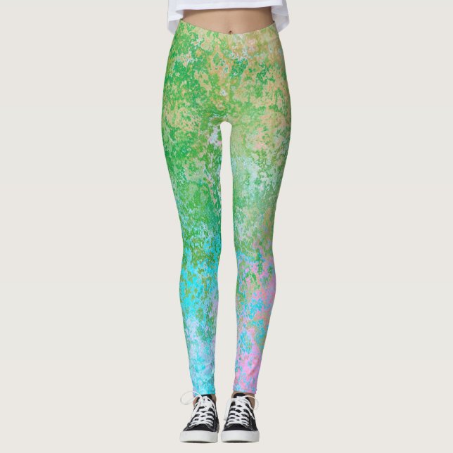 Vår blommor Neon Pastel Alcohol Bläck Abstrakt Leggings (Framsida)